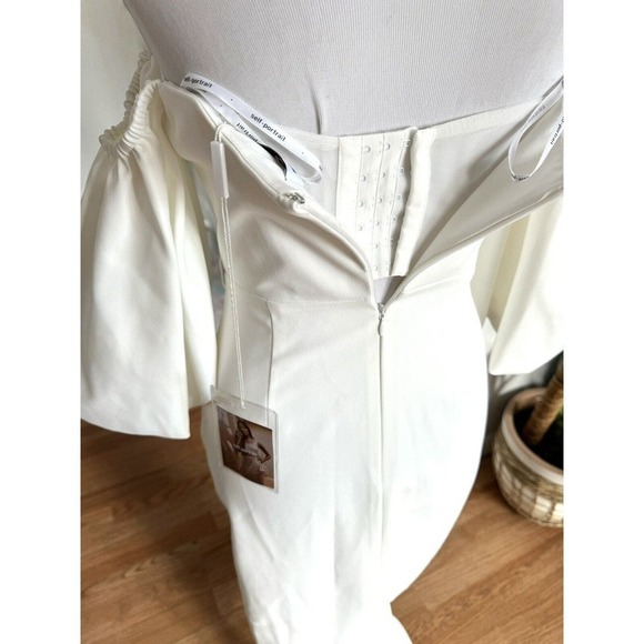 SELF PORTRAIT White Crepe Bow Balloon Sleeve Midi Dress - Picture 10 of 11